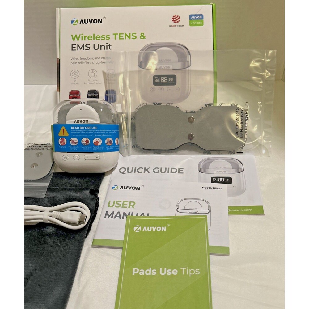 AUVON Wireless TENS EMS Unit Muscle Stimulator Portable Massager - Open Box, New